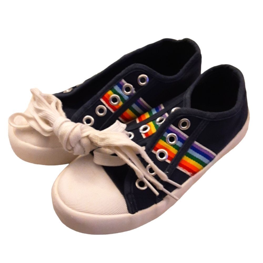 US Sports Sneakers‎ Navy Rainbow Rubber Toe Kids sz 13 - Picture 3 of 13